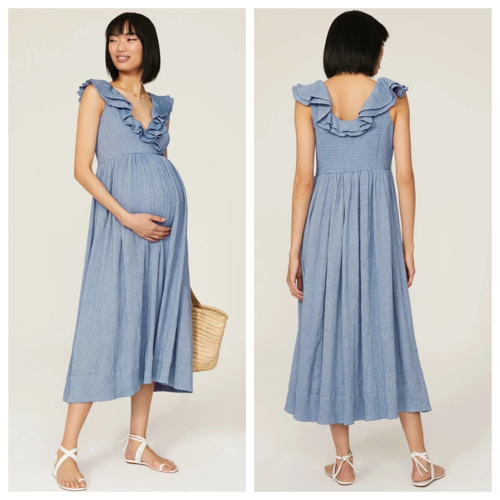 Hatch The Sarah Maternity Dress V Neck Smocked Ruffles